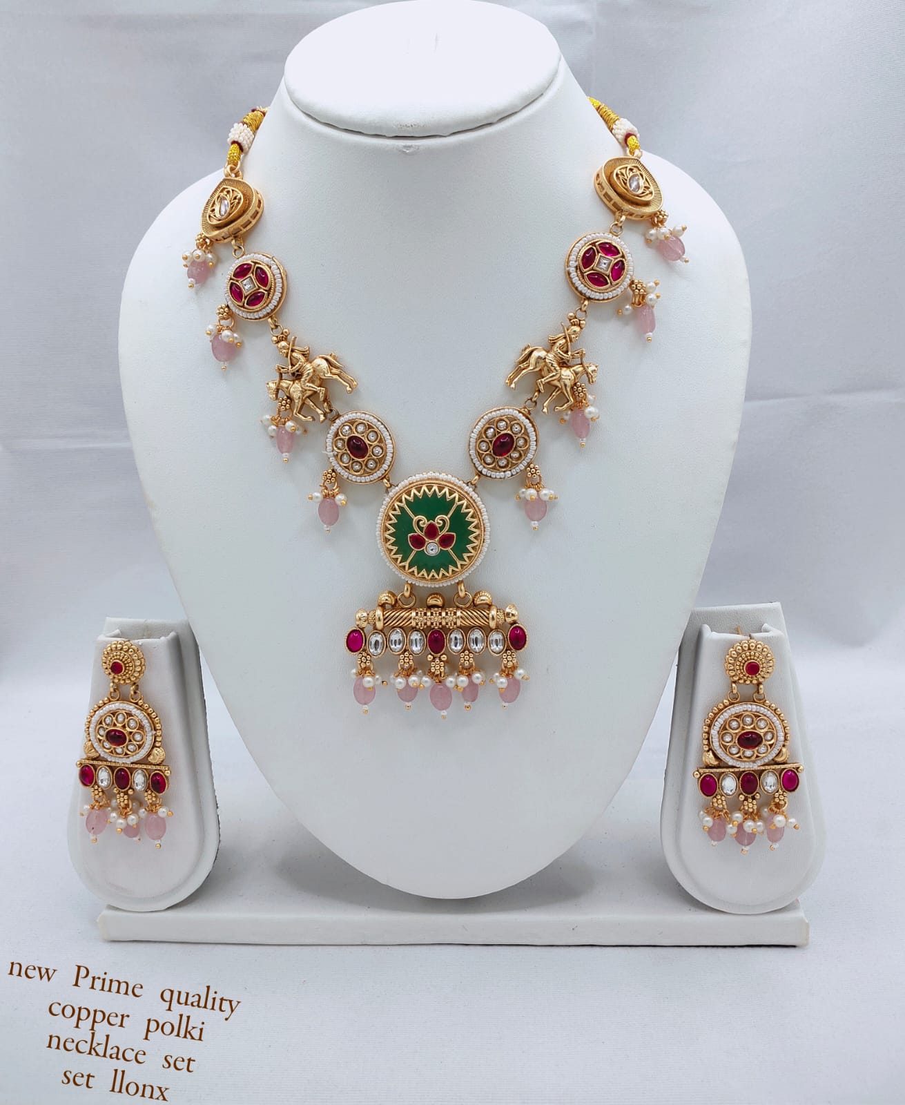 Royal Heritage Copper Necklace Set with CZ Stone Embellishments & Matching Earrings