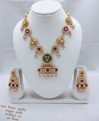 Royal Heritage Copper Necklace Set with CZ Stone Embellishments & Matching Earrings