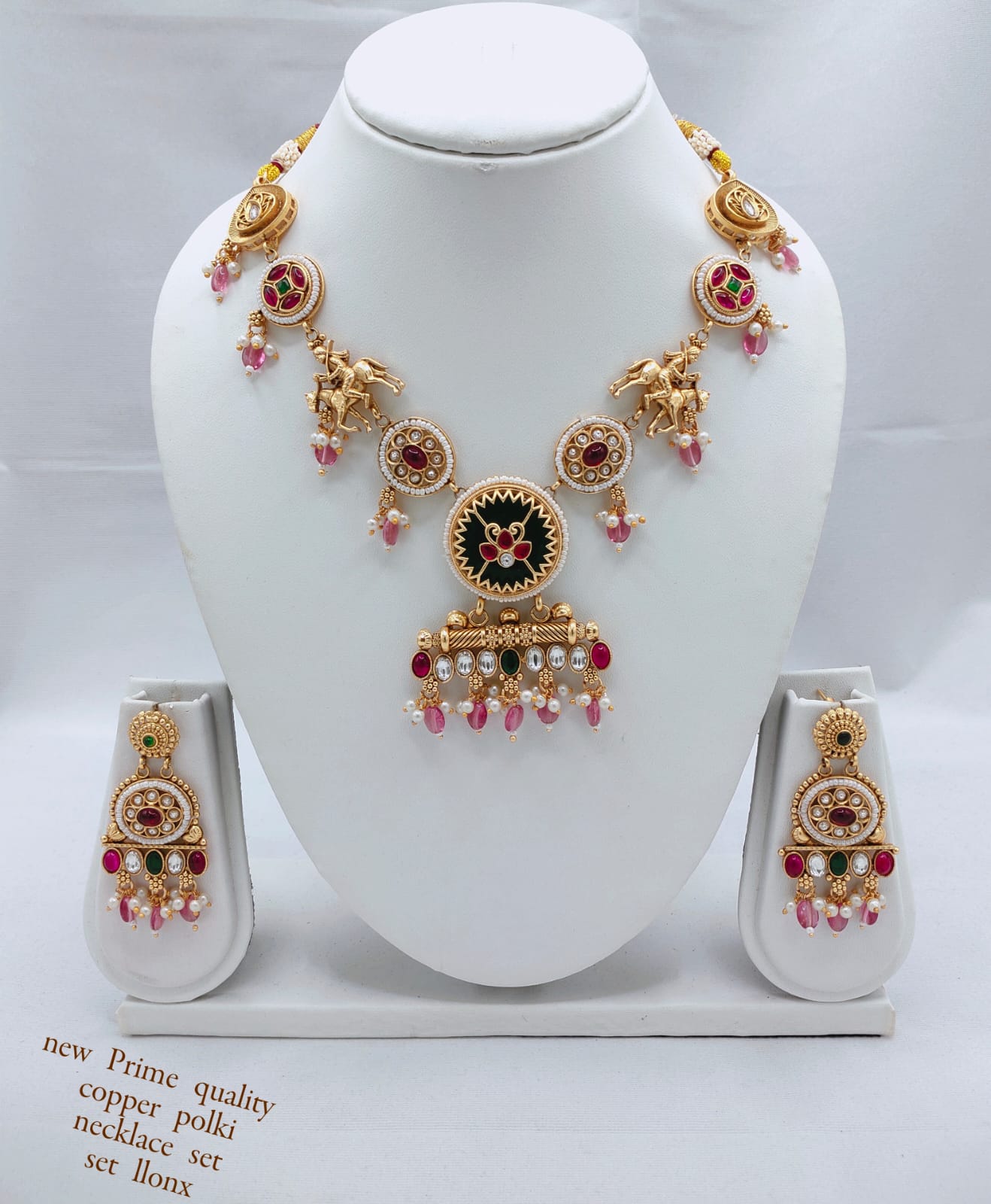 Royal Heritage Copper Necklace Set with CZ Stone Embellishments & Matching Earrings
