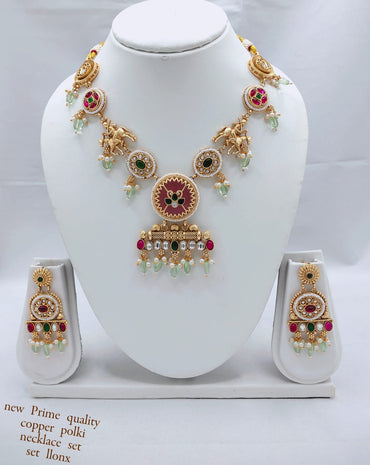 Royal Heritage Copper Necklace Set with CZ Stone Embellishments & Matching Earrings