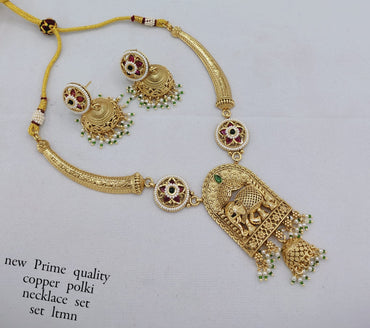 Regal Elephant Motif Copper Necklace Set with CZ Stone Embellishment