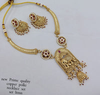 Regal Elephant Motif Copper Necklace Set with CZ Stone Embellishment