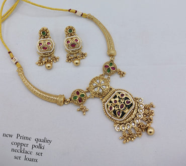 Traditional Copper Necklace Set with Intricate Floral Motif
