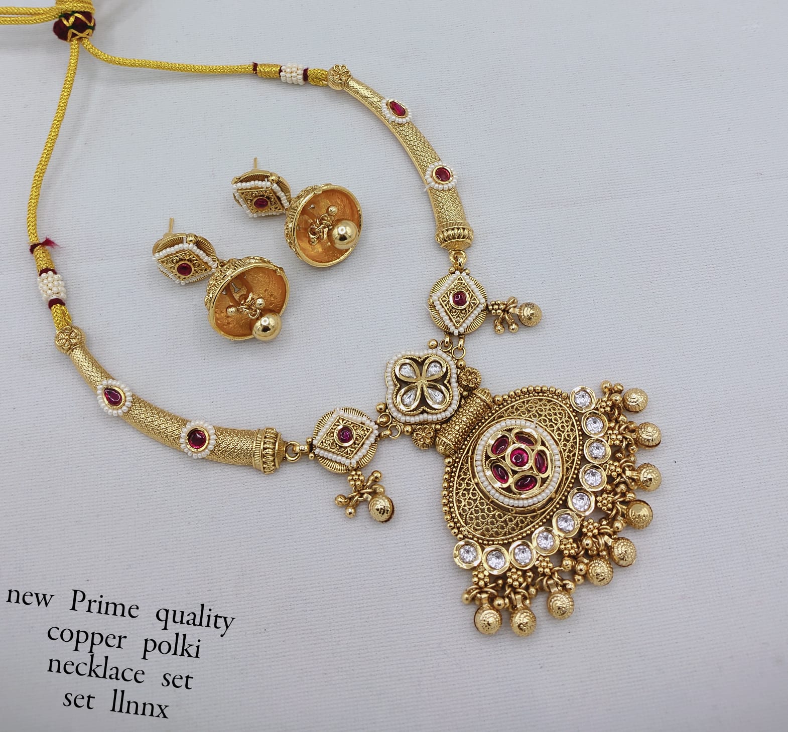 Prime Quality Copper Necklace Set with Intricate Floral Pendant & CZ Embellishments