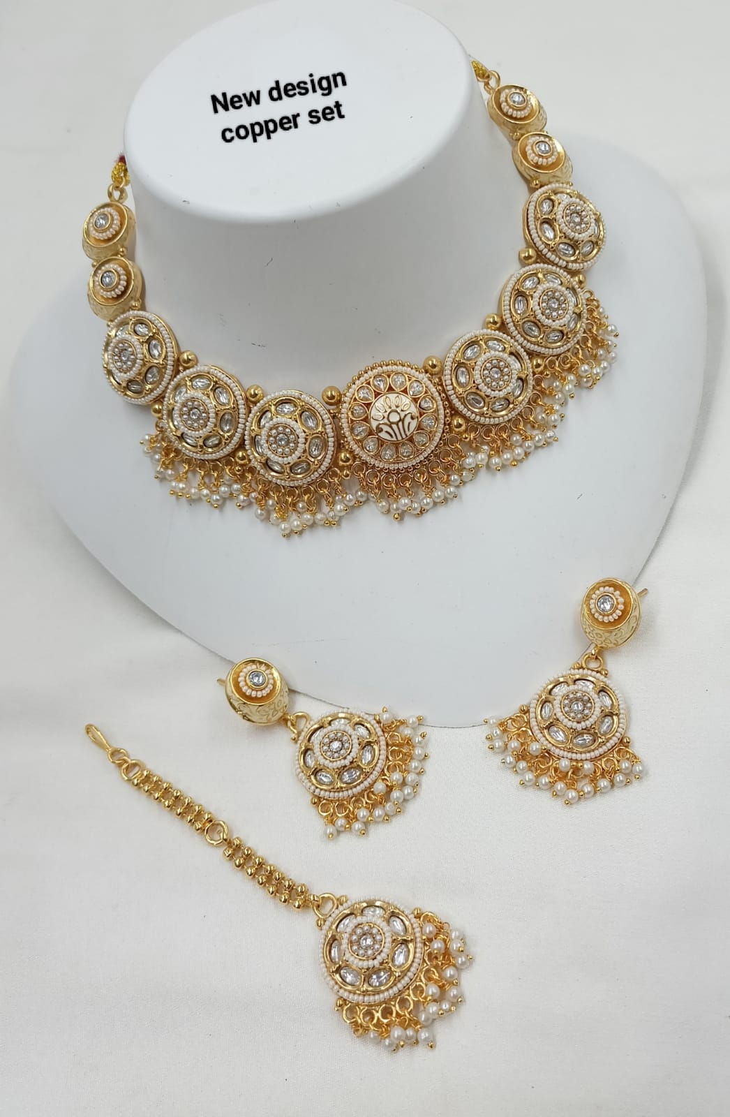 Traditional White Gold-Plated Copper Choker Set