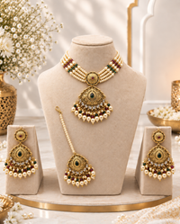 Multi-Strand Pearl Choker Set with Tikka
