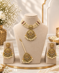 Multi-Strand Pearl Choker Set with Tikka