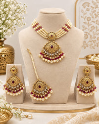 Multi-Strand Pearl Choker Set with Tikka