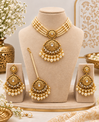 Multi-Strand Pearl Choker Set with Tikka