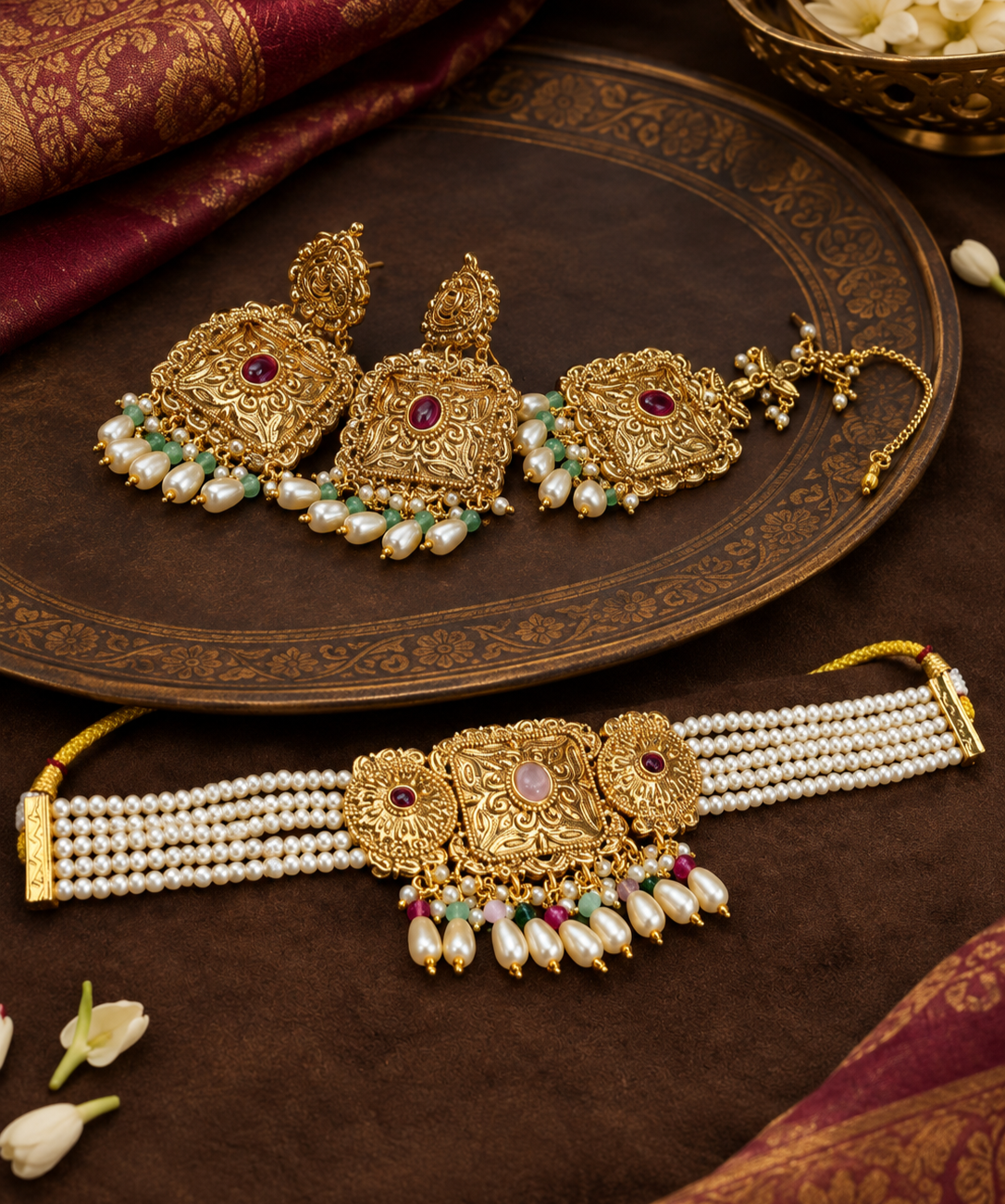 Heritage Pearl Choker Set with Maang Tikka