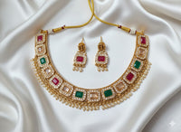 The Golden Glow LCD Square Stone Necklace with Earrings