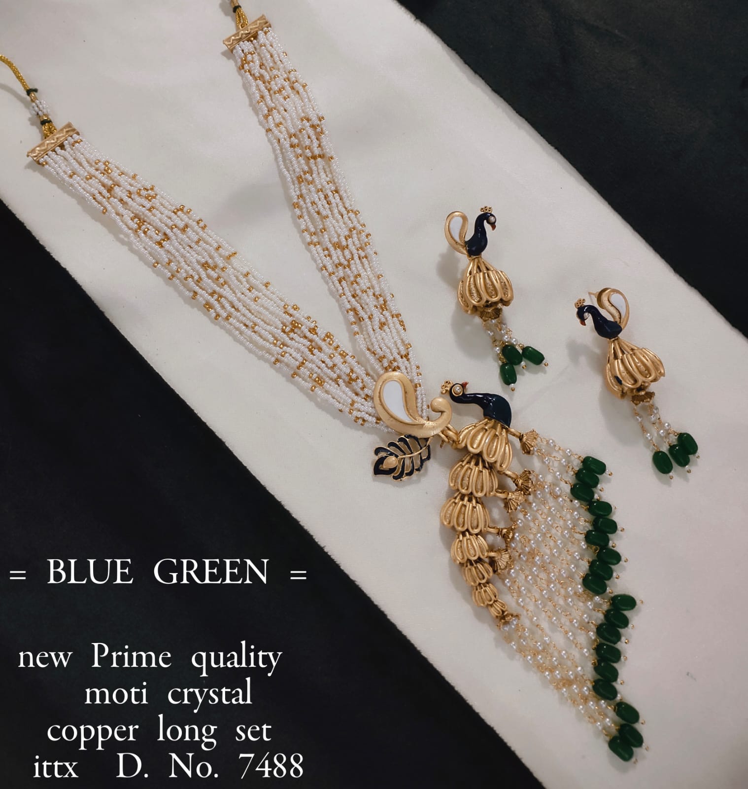 Gold Plated Off White Pearl Beaded Peacock Style Necklace Set with Earrings - Lucentemarket