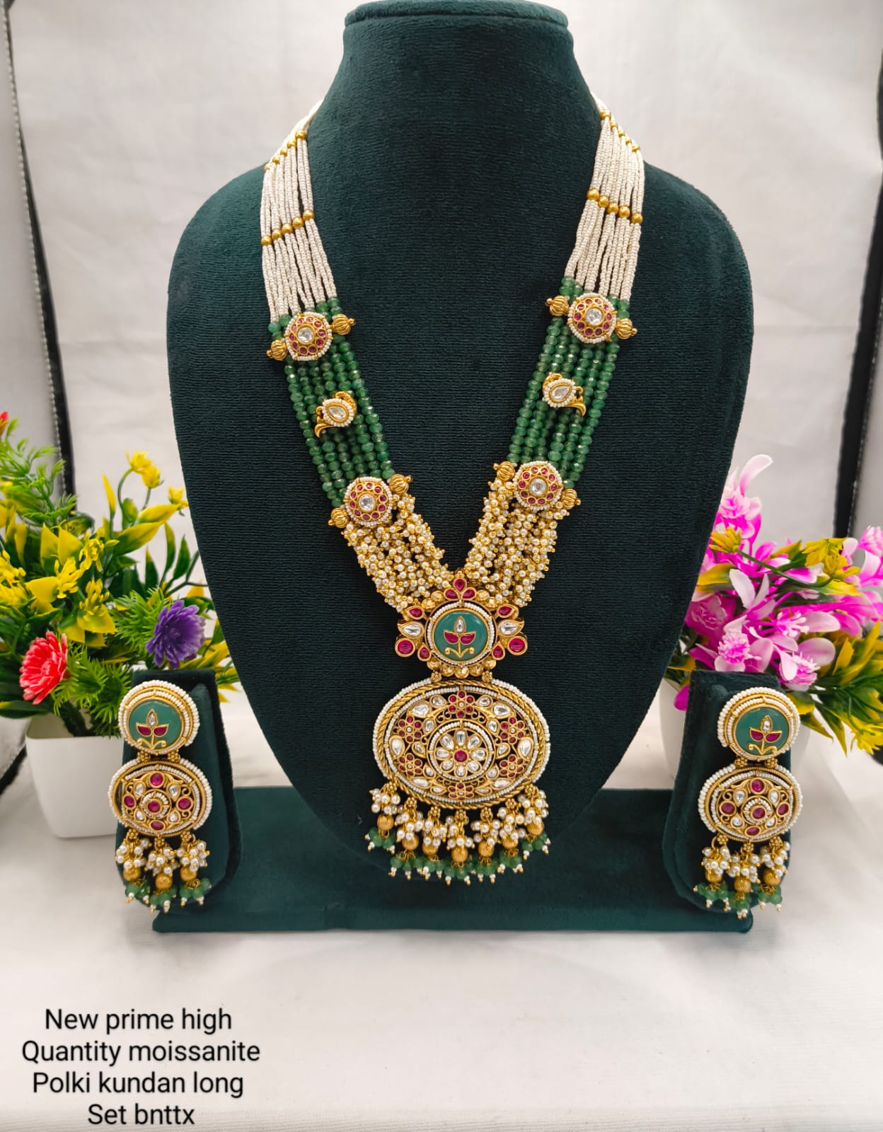 Elegant Moissanite Polki Kundan Long Necklace Set – Premium Quality Jewelry