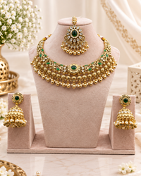 Royal Carved Collar Necklace & Jhumka Set