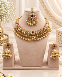 Royal Carved Collar Necklace & Jhumka Set