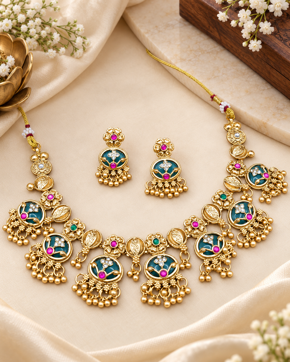 Traditional Enamel Floral Collar Necklace Set