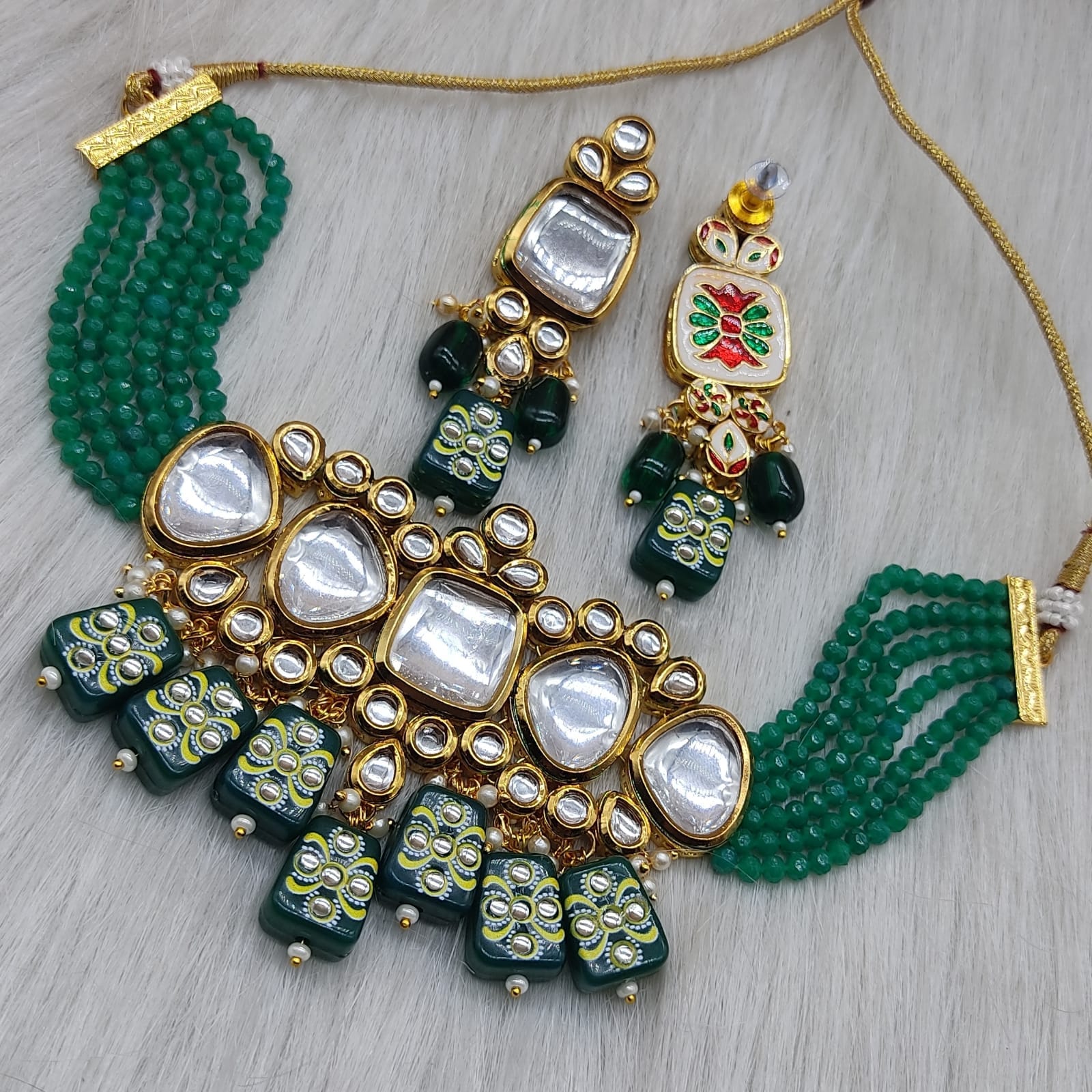 Emerald Green Choker with Hand-Painted Enamel Beads