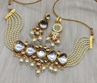 Lustrous Pearl Droplets & Floral Choker Set
