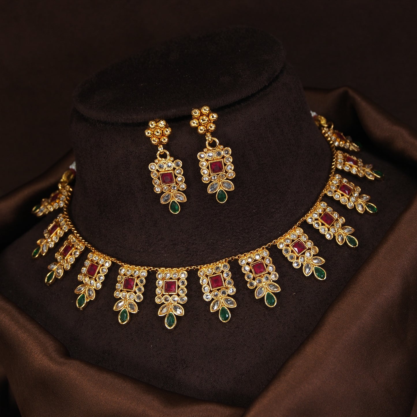 Copper Choker Gold Plated Jewellery Set & Necklace With Earrings