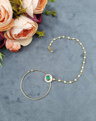 Traditional Stone & Pearl Studded Hoop Nath with Pearl Beaded Chain