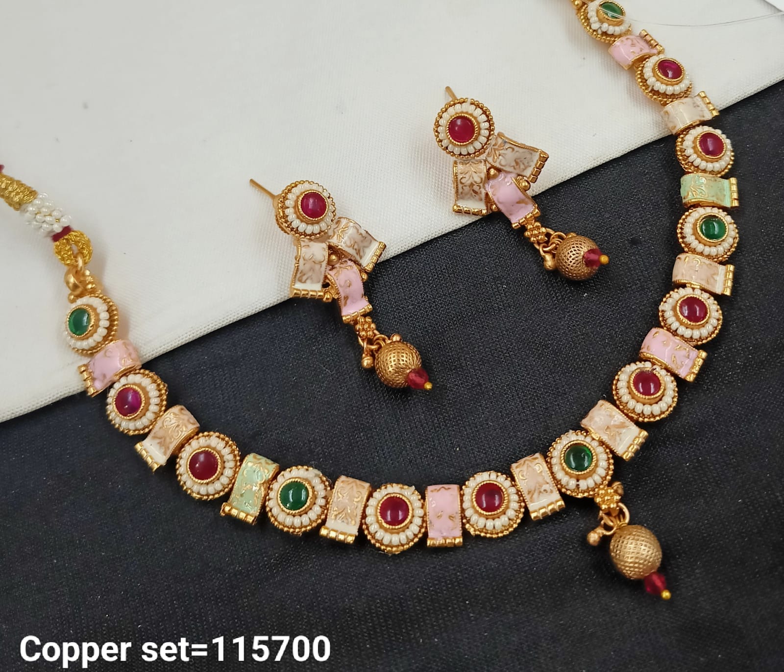 Gold Polish Copper Choker Necklace Jewellery Set With Earrings For Woman