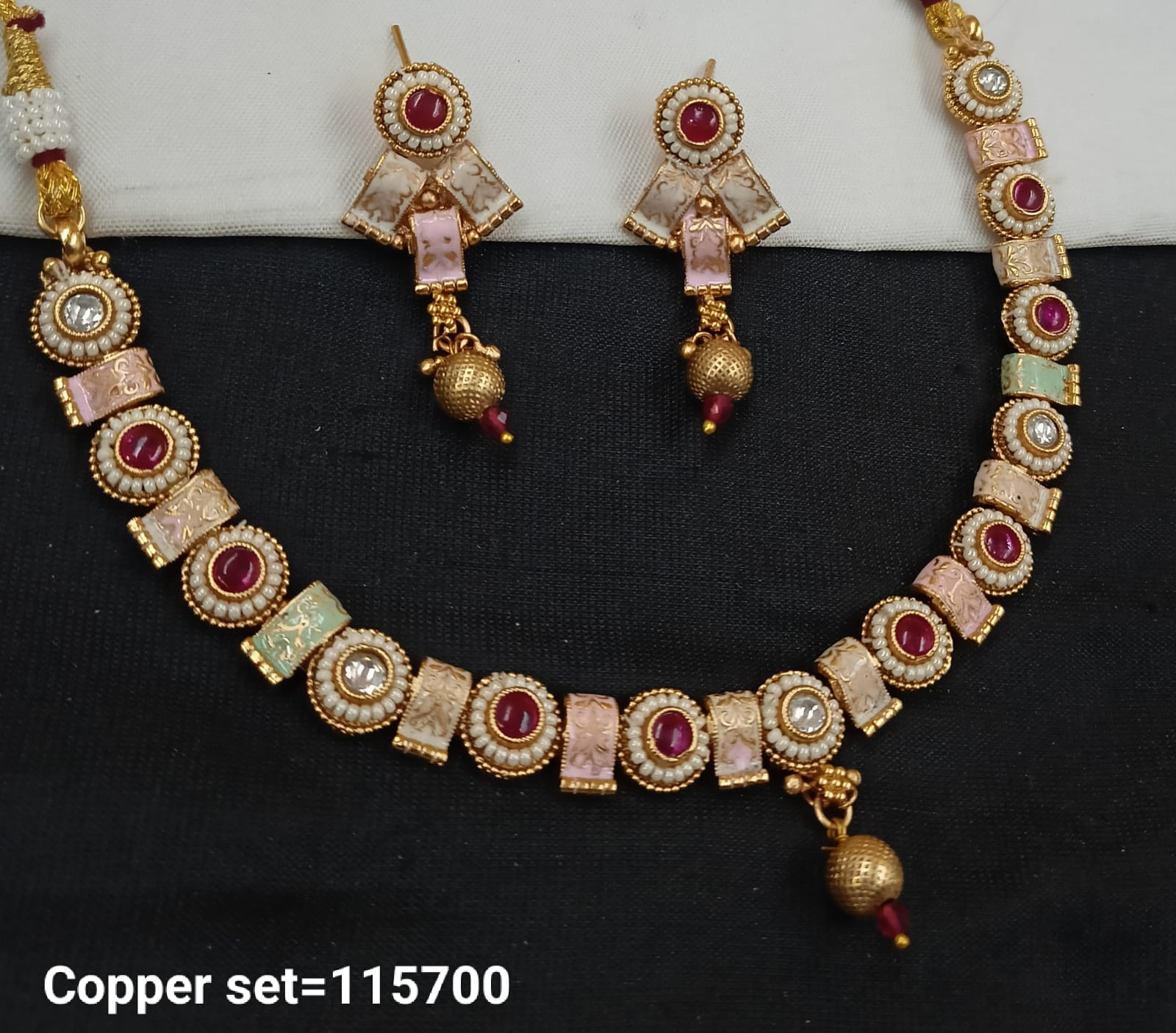 Gold Polish Copper Choker Necklace Jewellery Set With Earrings For Woman