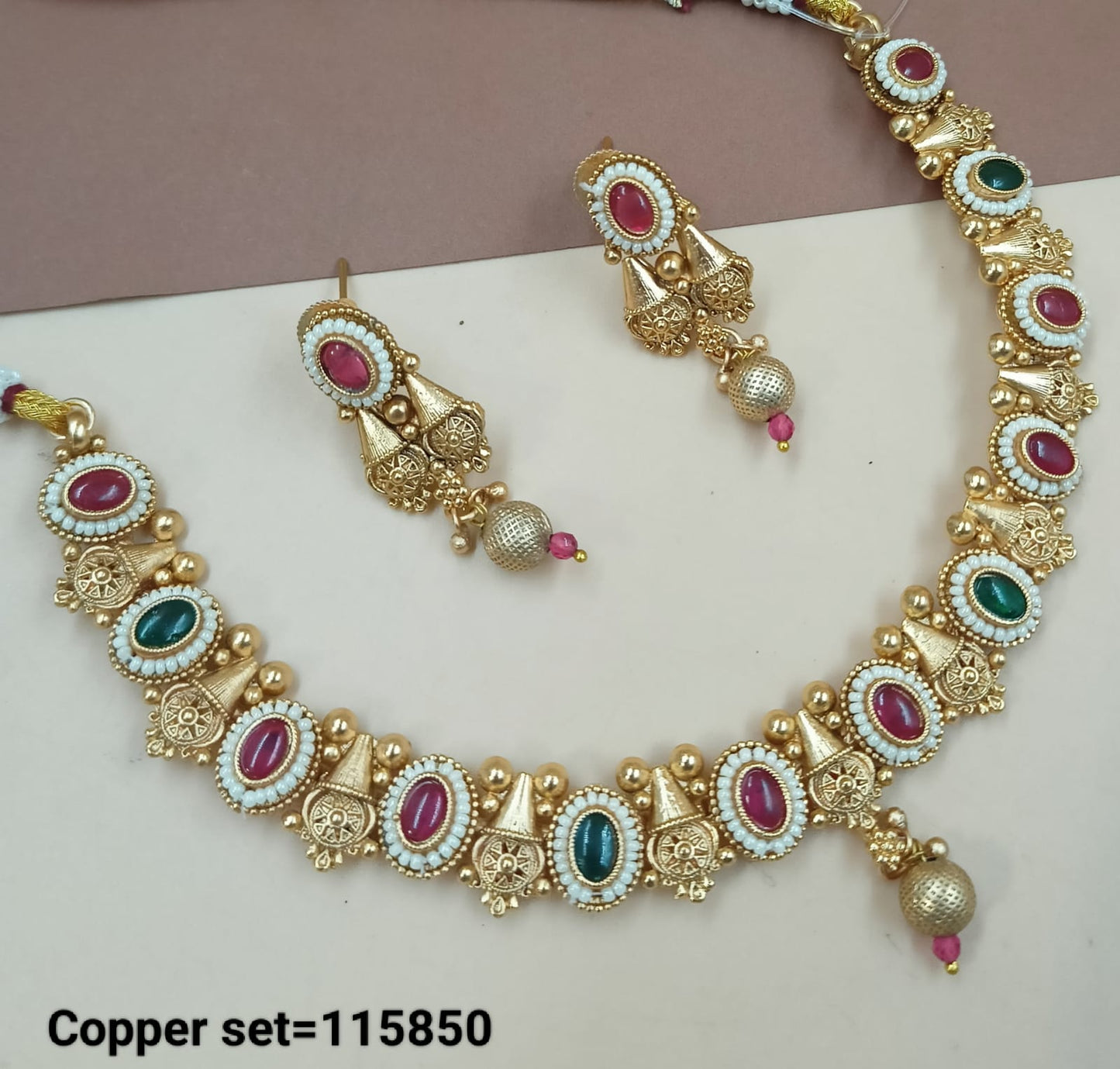 Latest Traditional Gold Polish Copper Choker Necklace Jewellery Set With Earrings For Woman