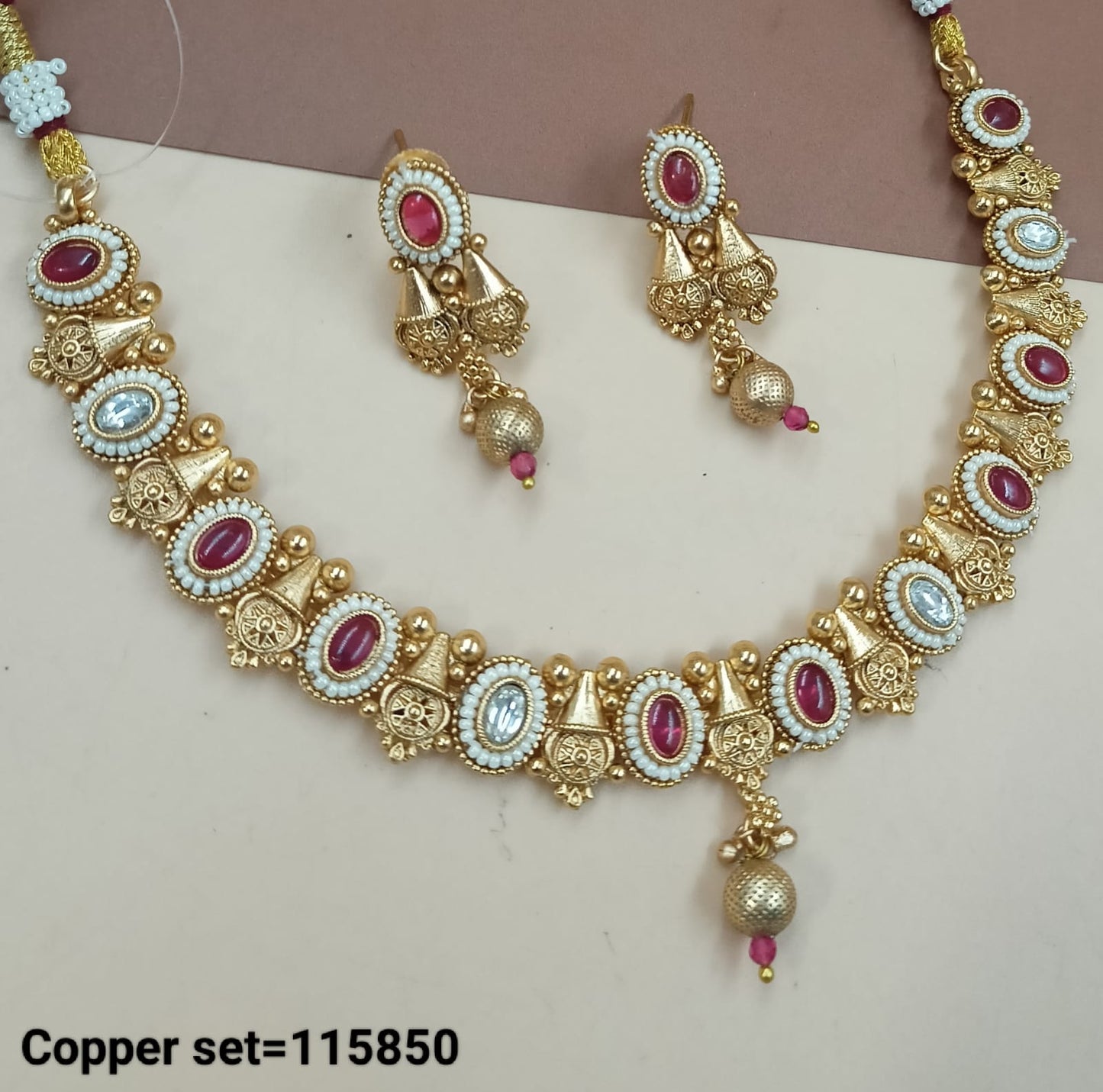 Latest Traditional Gold Polish Copper Choker Necklace Jewellery Set With Earrings For Woman