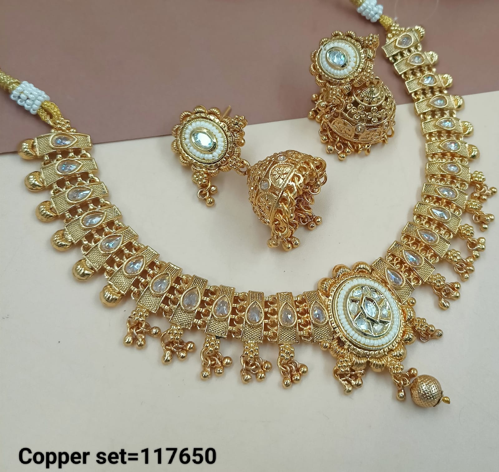 Gold Polish Copper Choker  Necklace Traditional Jewellery Set With Earring For Woman