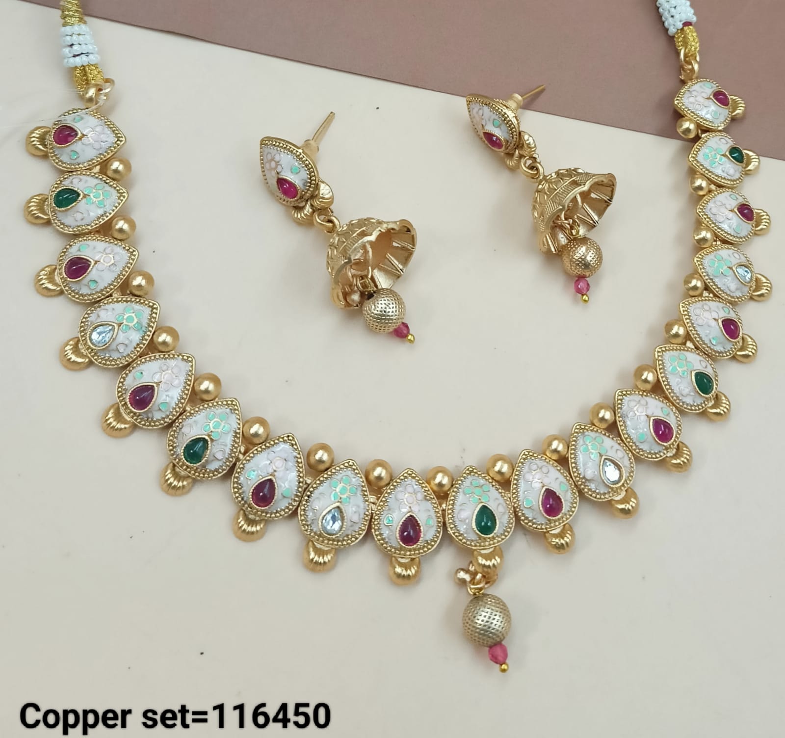 Latest Design Gold Polish Copper Choker  Necklace Traditional Jewellery Set With Earring For Woman