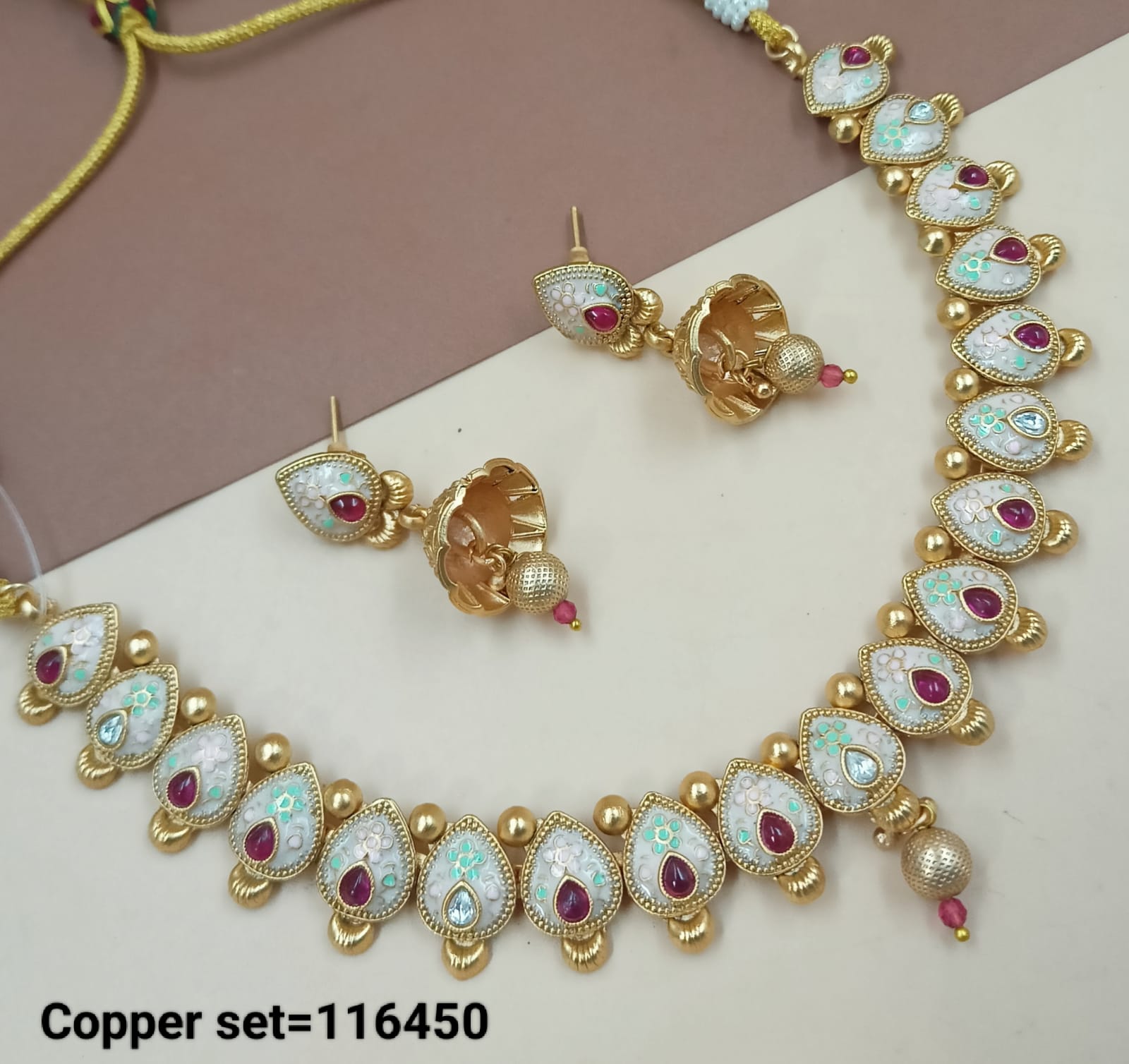 Latest Design Gold Polish Copper Choker  Necklace Traditional Jewellery Set With Earring For Woman