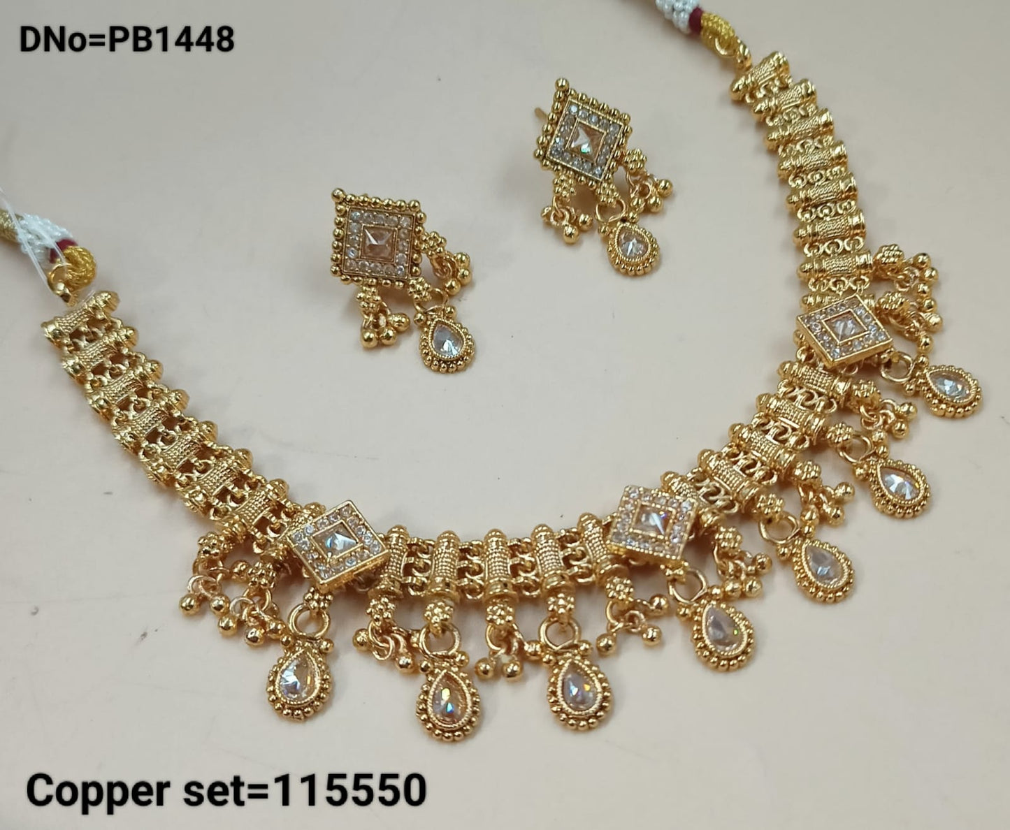 Latest Gold Polish Copper Choker Traditional Necklace Jewellery Set With Earring For Woman