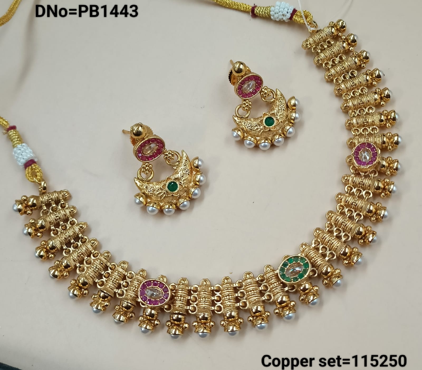 Indian Gold Polish Copper Choker Traditional Necklace Jewellery Set With Earring For Woman