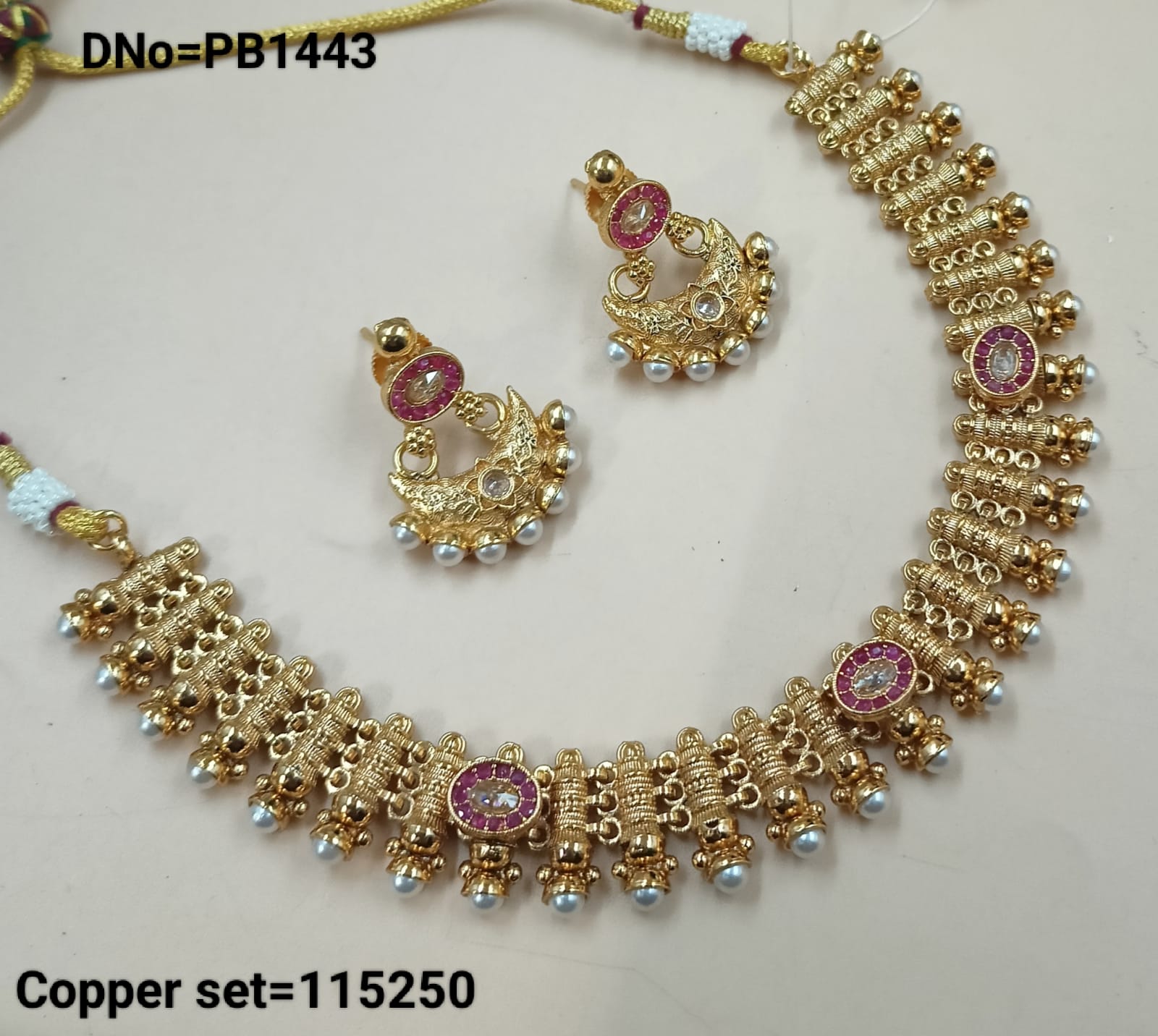 Indian Gold Polish Copper Choker Traditional Necklace Jewellery Set With Earring For Woman