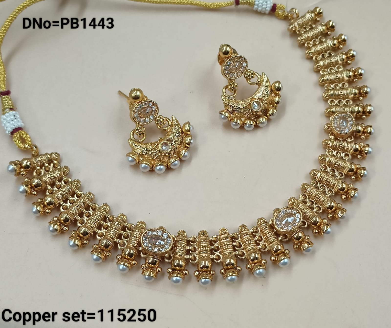 Indian Gold Polish Copper Choker Traditional Necklace Jewellery Set With Earring For Woman