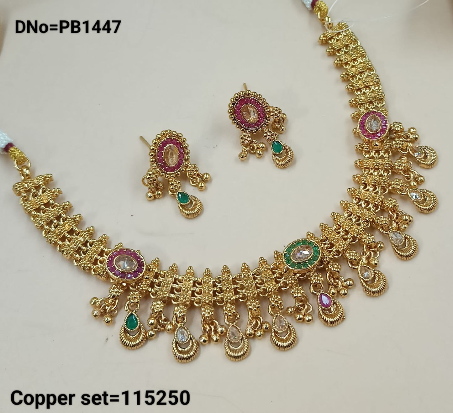 Traditional Gold Polish Copper Choker Necklace Jewellery Set With Earring For Woman