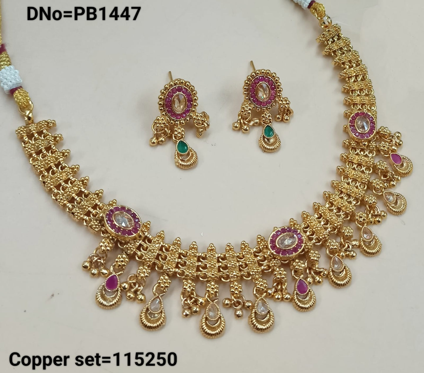 Traditional Gold Polish Copper Choker Necklace Jewellery Set With Earring For Woman