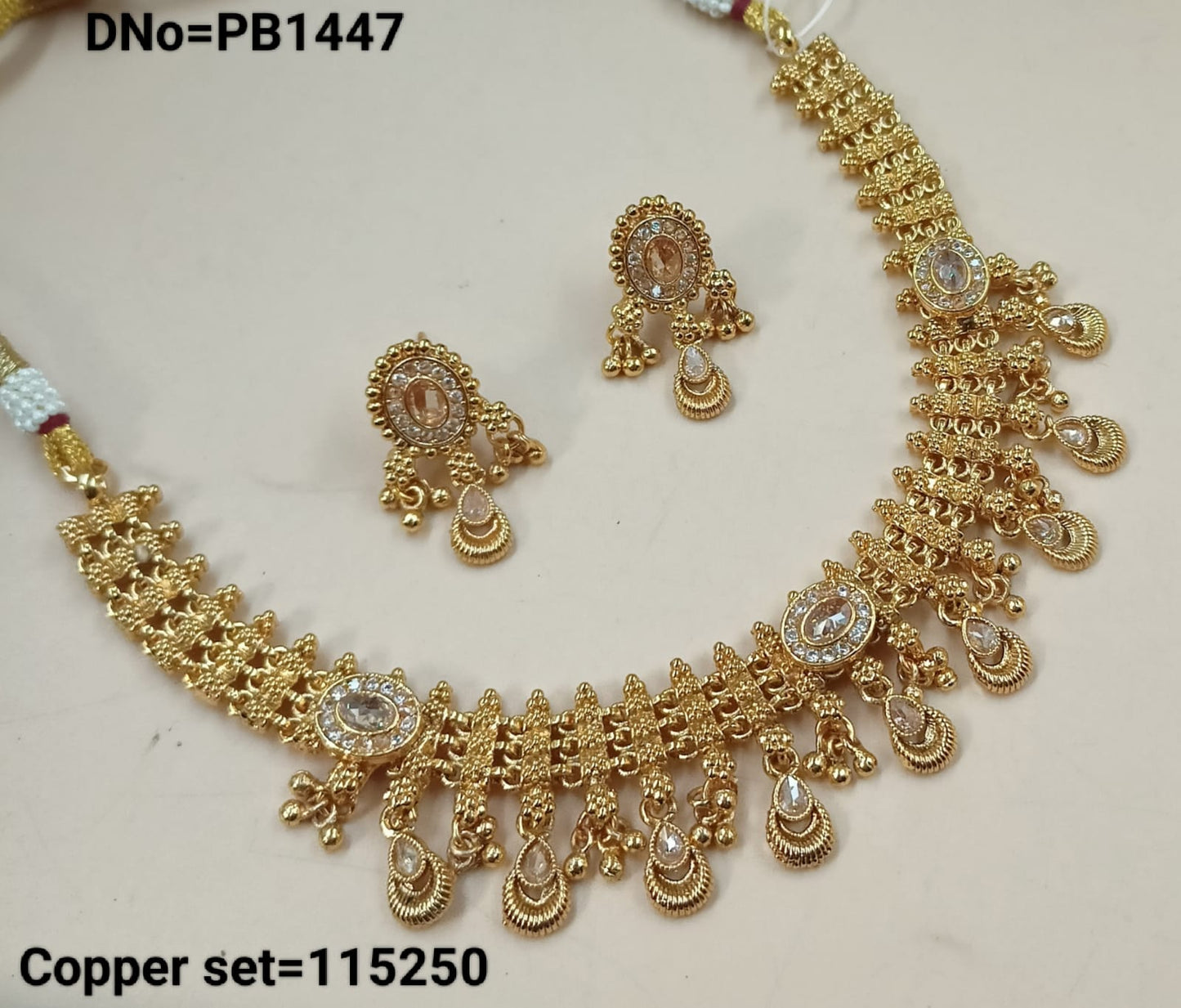 Traditional Gold Polish Copper Choker Necklace Jewellery Set With Earring For Woman