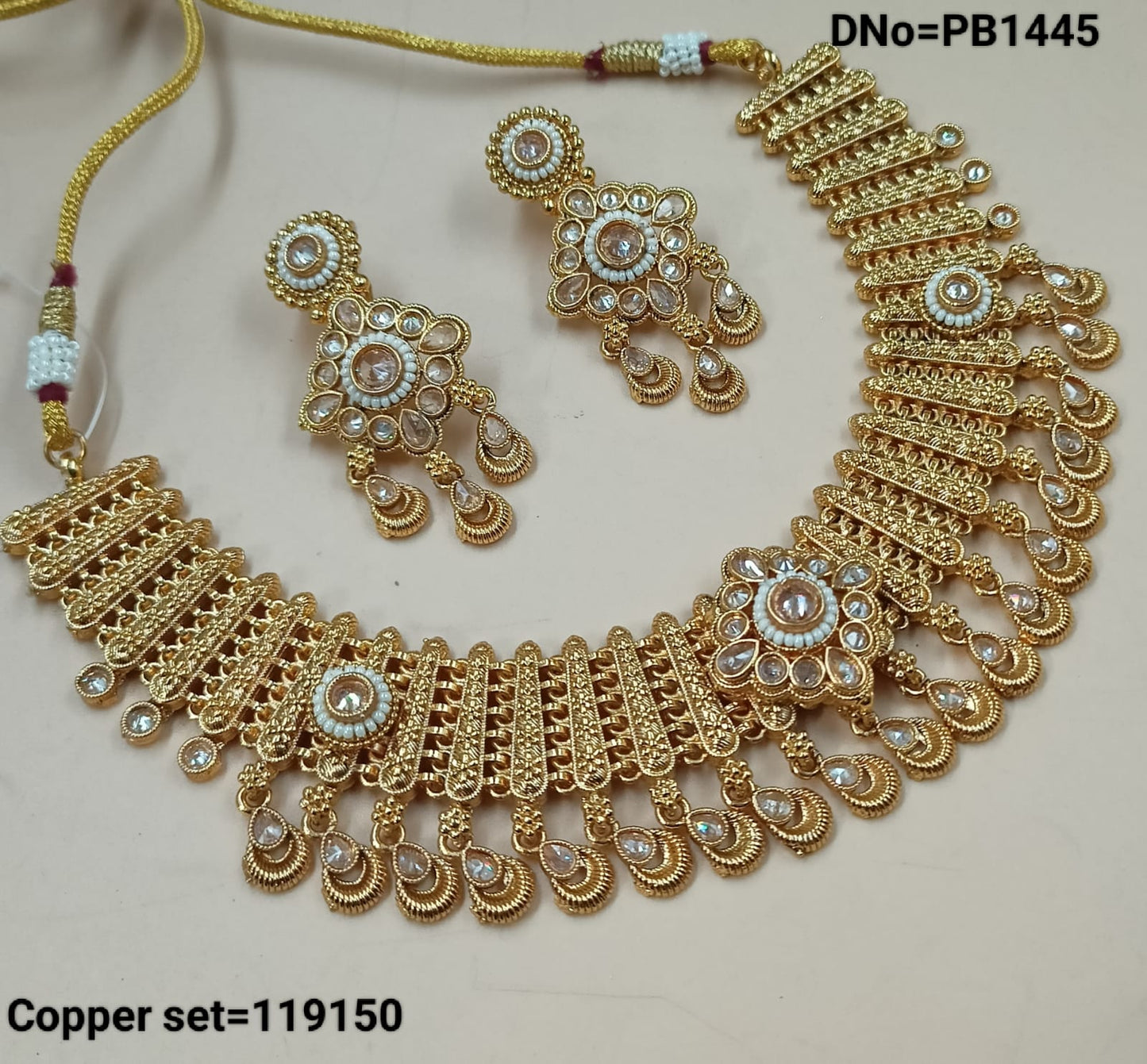 Gold Polish Copper Choker  Necklace Wedding Traditional Necklace Jewellery Set With Earring For Woman