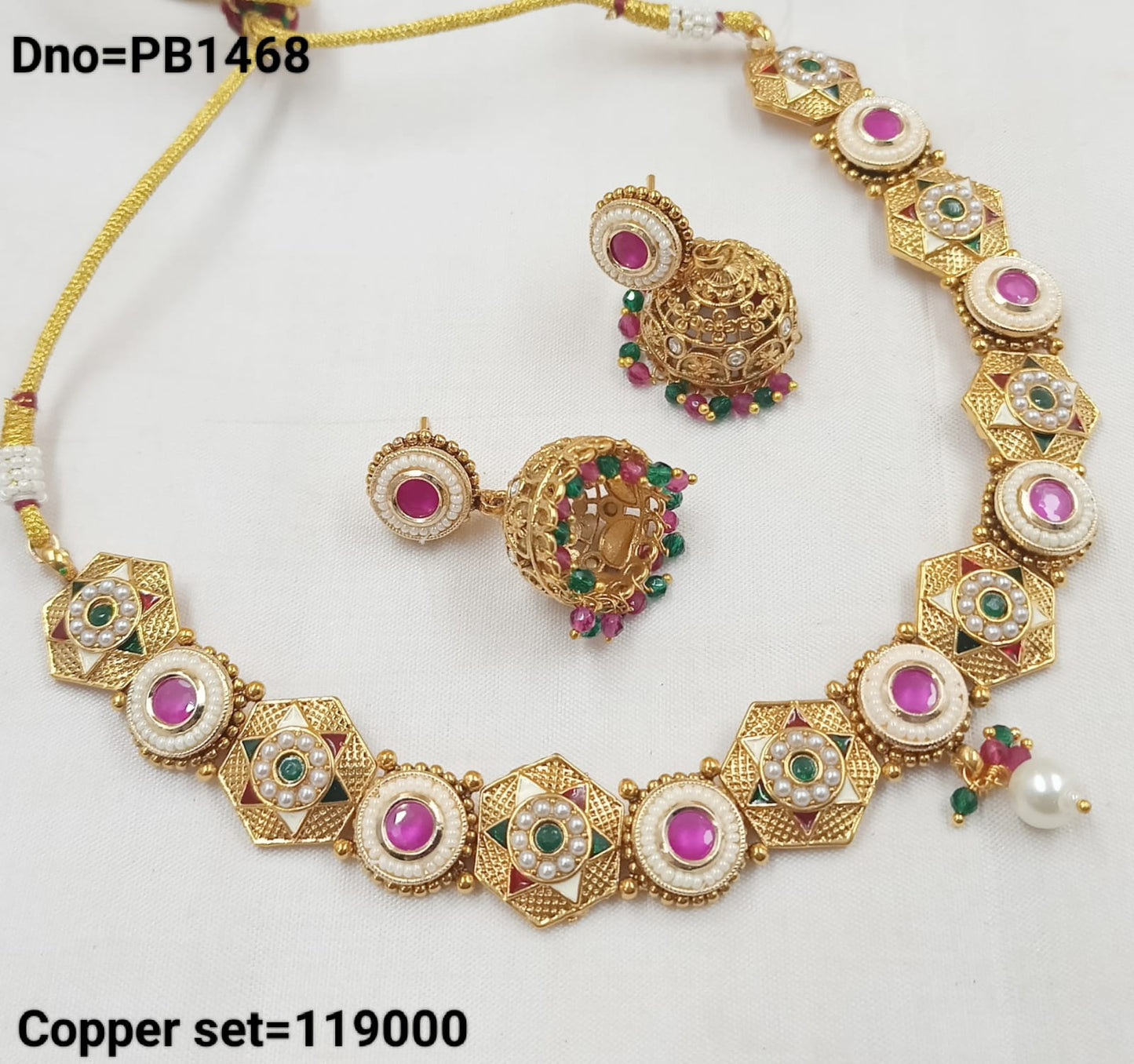 Traditional Gold Polish Copper Choker Necklace Jewellery Set With Earring For Woman