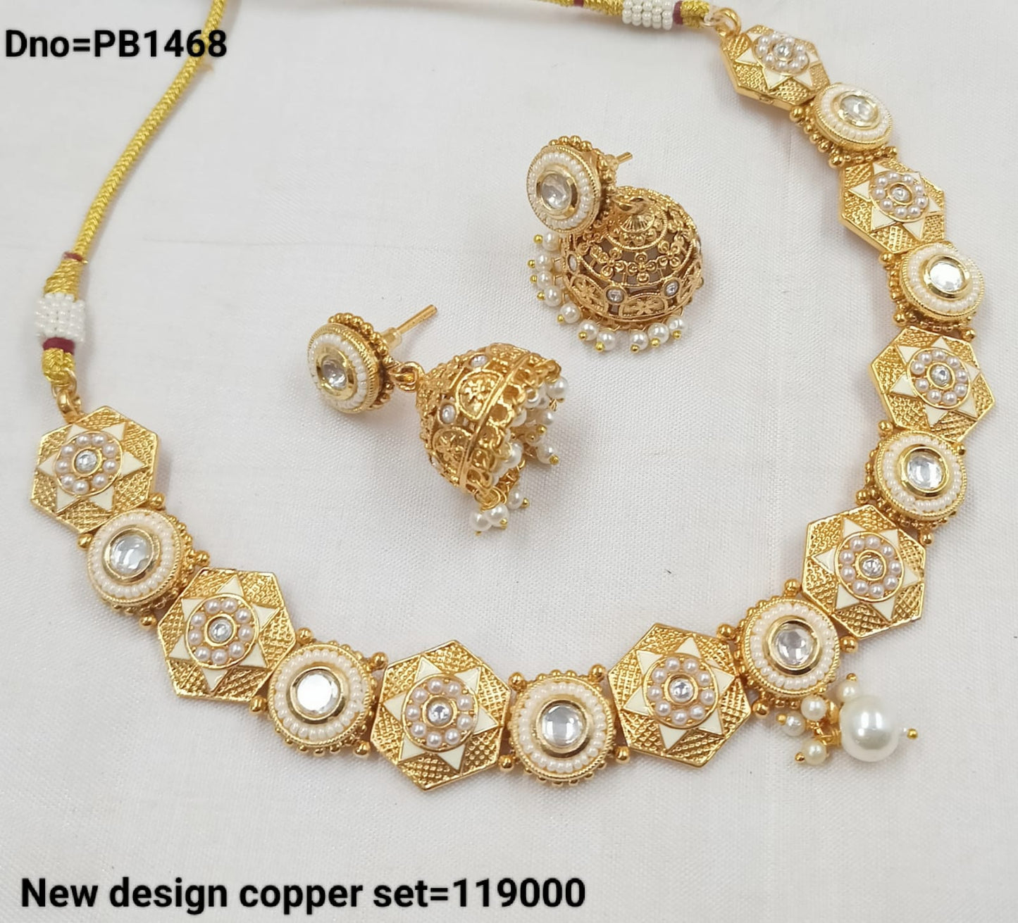 Traditional Gold Polish Copper Choker Necklace Jewellery Set With Earring For Woman