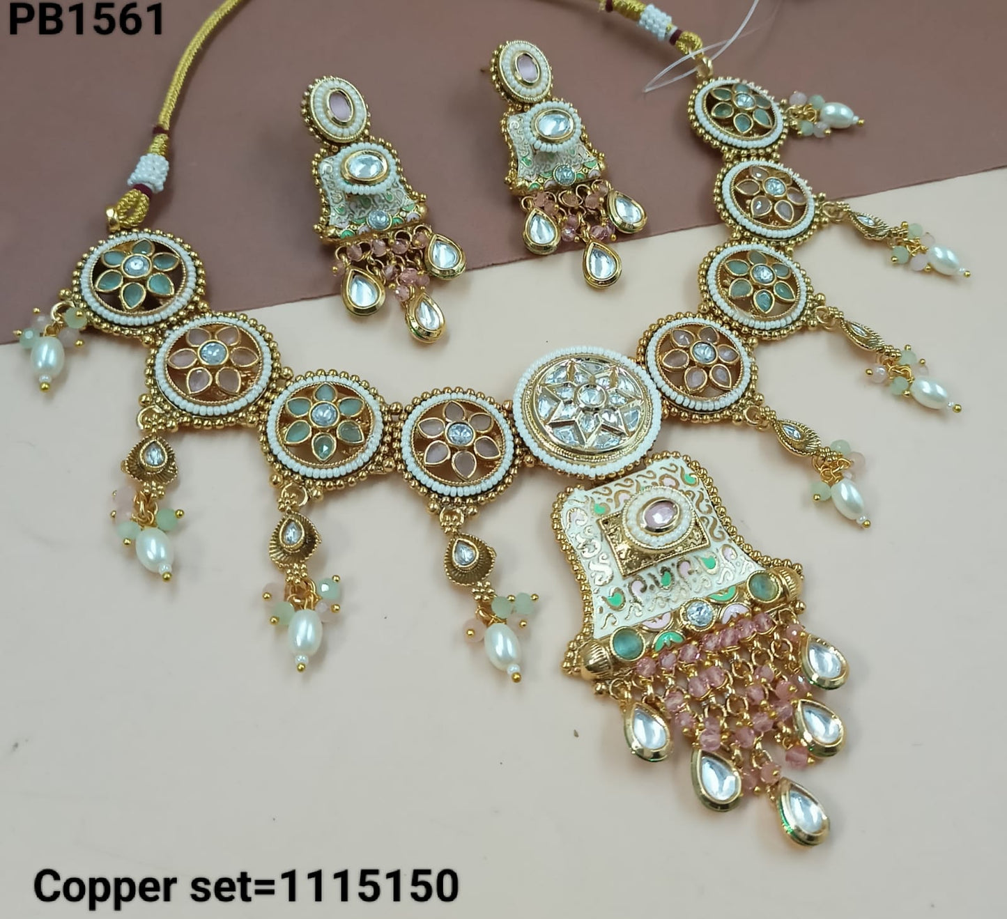 Wedding Gold Polish Copper Choker  Necklace Latest  Design Drop Necklace Jewellery Set With Earring For Woman