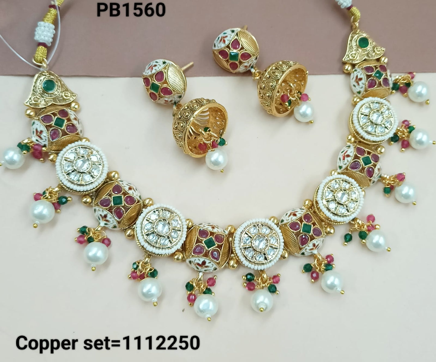 Latest Gold Polish Copper Choker  Necklace Wedding Traditional Design Drop Necklace Jewellery Set With Earring For Woman