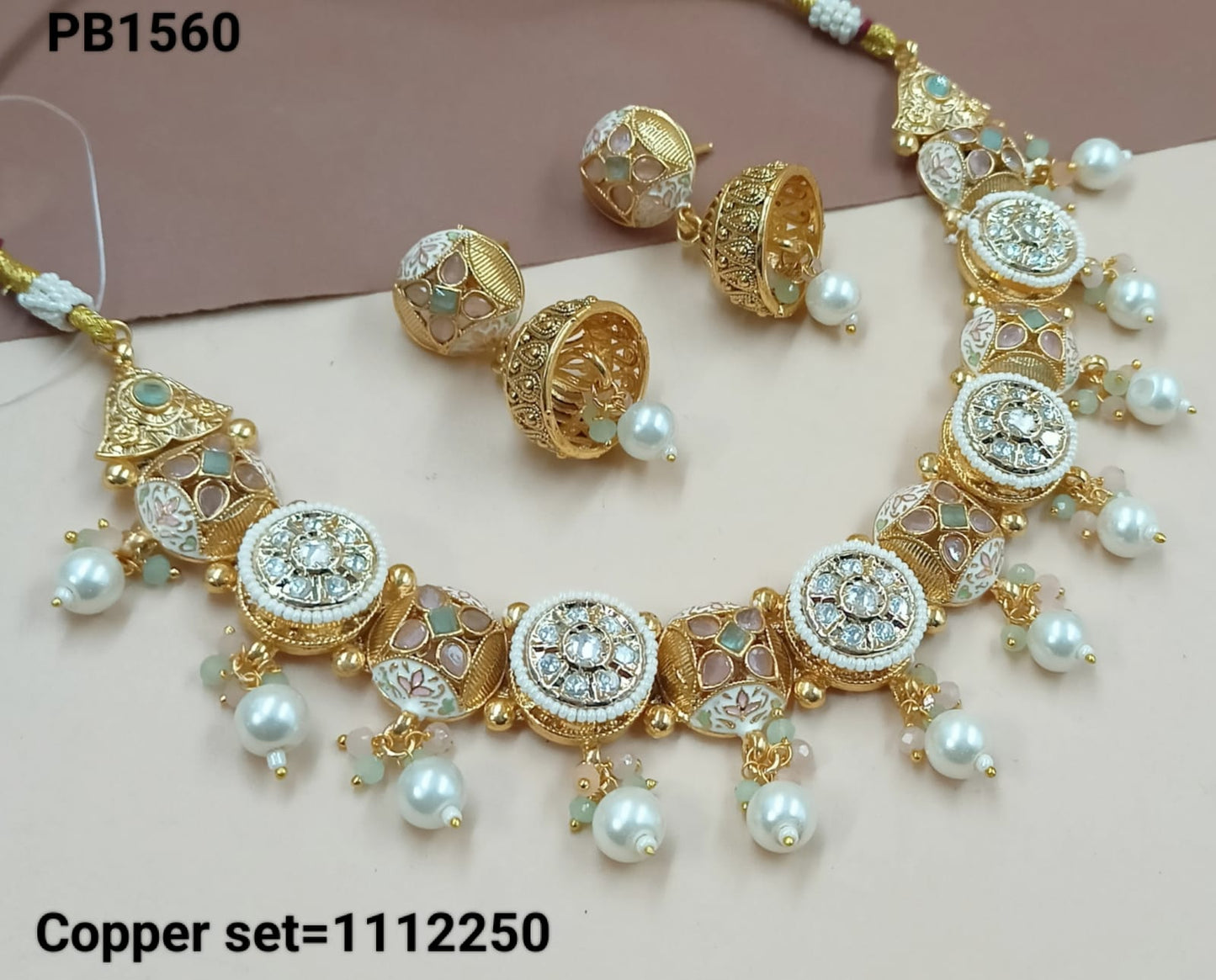 Latest Gold Polish Copper Choker  Necklace Wedding Traditional Design Drop Necklace Jewellery Set With Earring For Woman