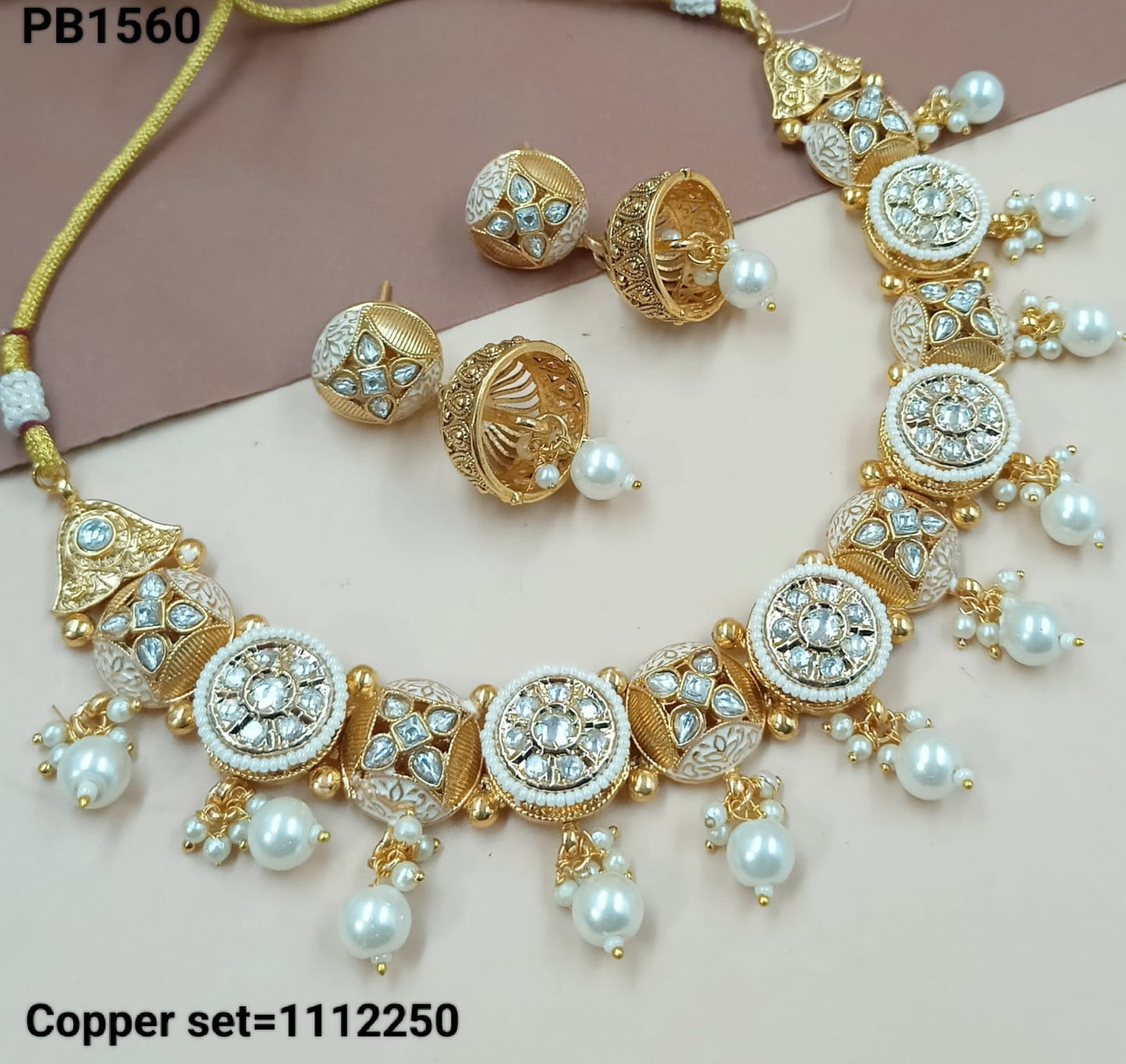 Latest Gold Polish Copper Choker  Necklace Wedding Traditional Design Drop Necklace Jewellery Set With Earring For Woman