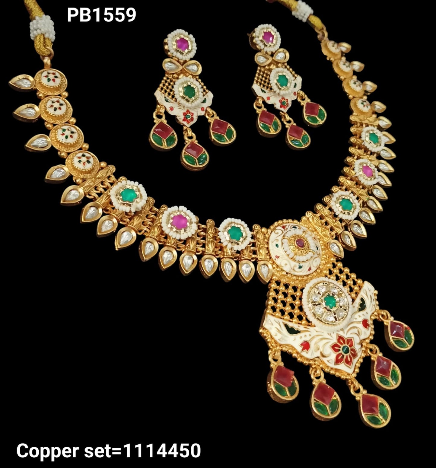 Traditional Wedding Gold Polish Copper Choker Necklace Jewellery Set With Earring For Woman