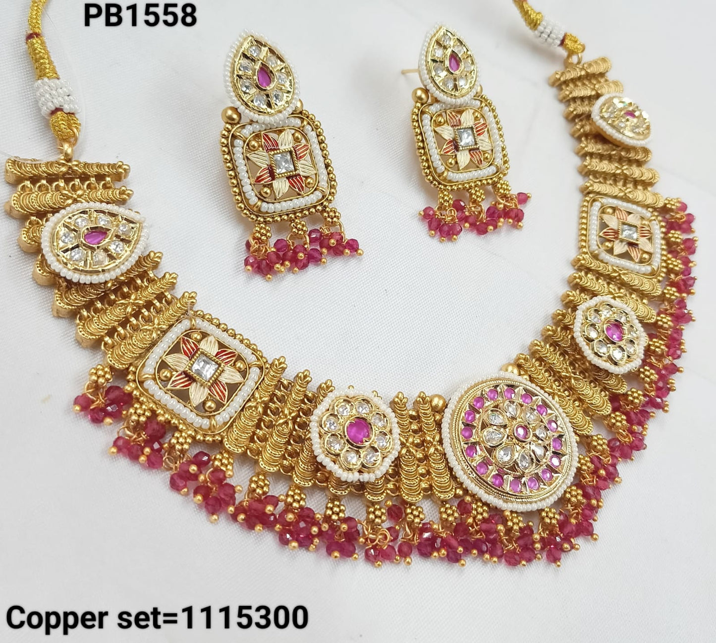 Traditional Wedding Gold Polish Copper Choker Necklace Jewellery Set With Earring For Woman