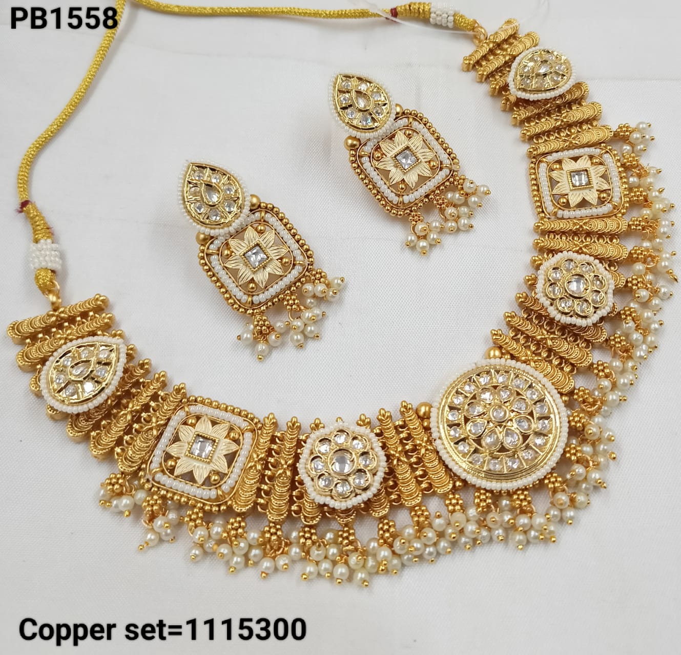 Traditional Wedding Gold Polish Copper Choker Necklace Jewellery Set With Earring For Woman