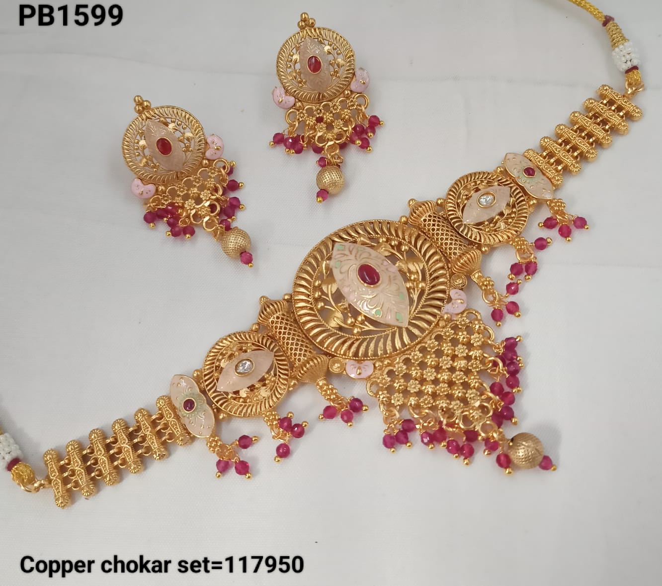 Traditional Gold Polish Copper Necklace Jewellery Set With Earring For Woman