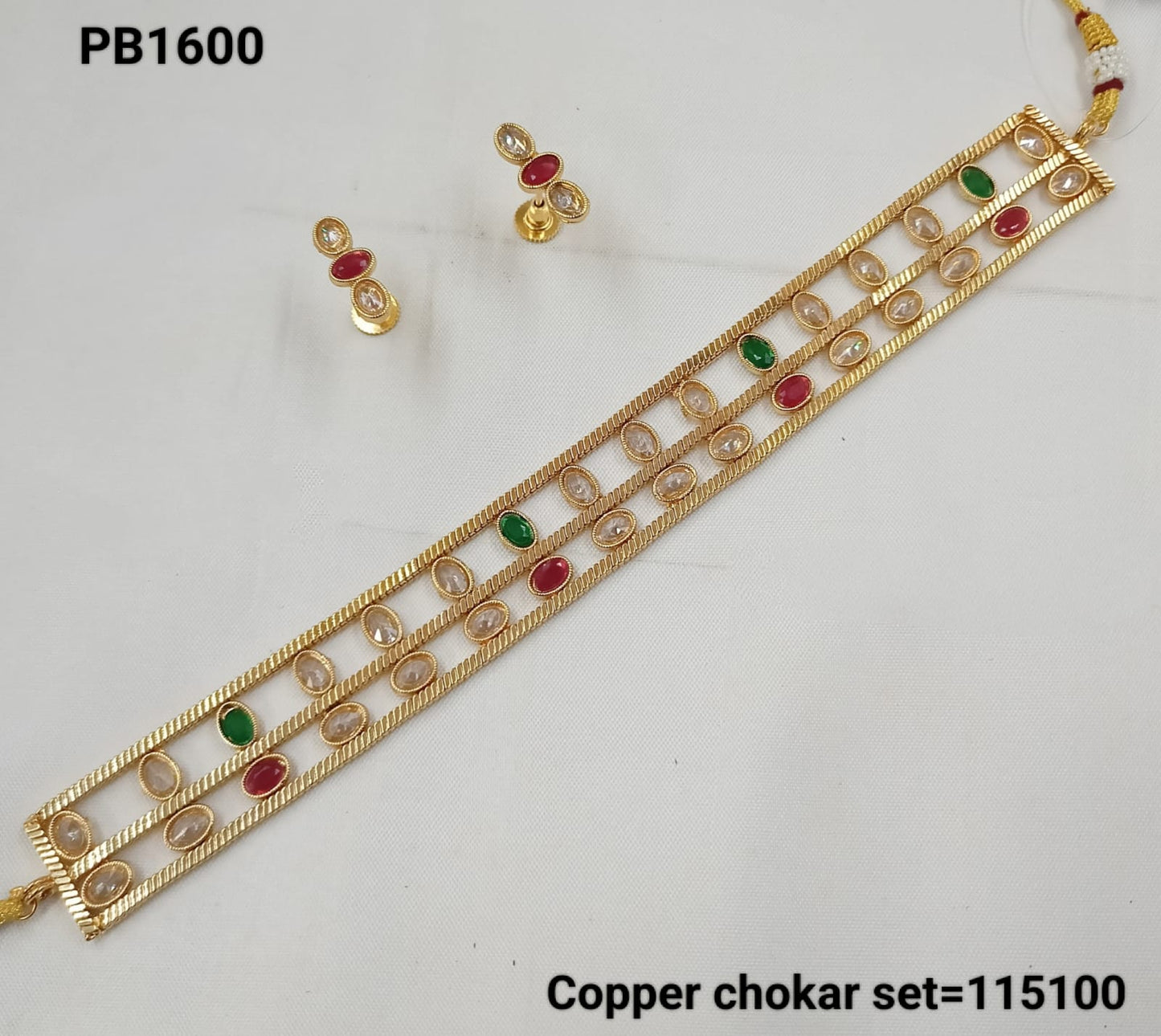 Traditional Gold Polish Copper Necklace Jewellery Set With Earring For Woman